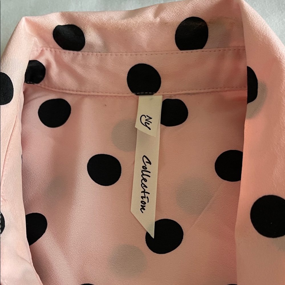 NY Collection Pink Polka Dot Blouse